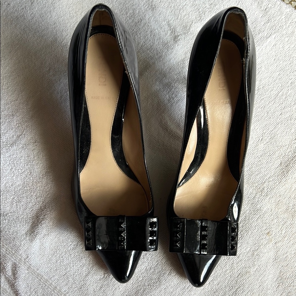 Fendi Black Patent Leather Heels with Studded Bow